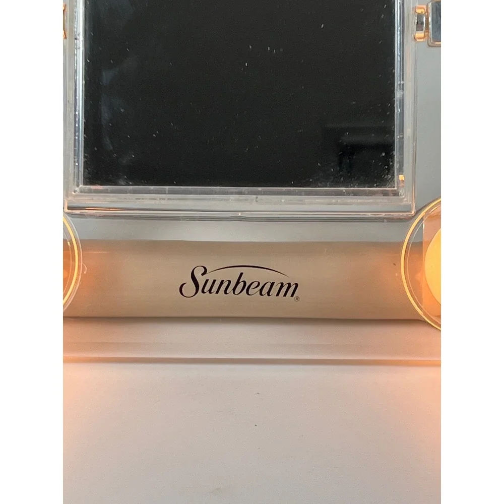 Vintage Sunbeam Lighted Makeup Mirror Clear Acrylic Hollywood Style Vanity Tan